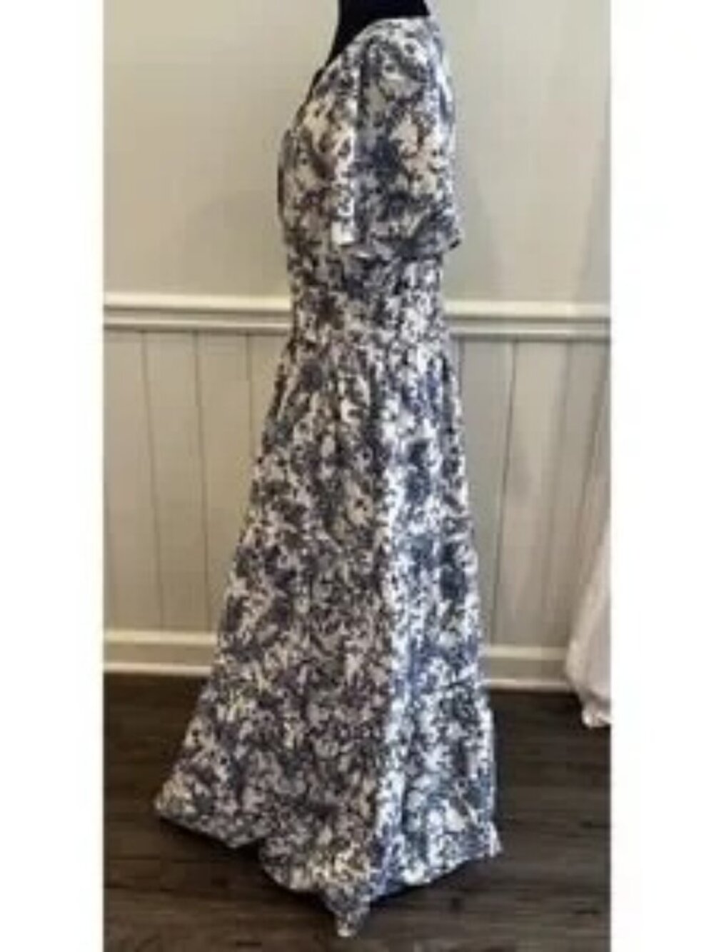 Anthropologie Somerset Dress L Blue White Floral Cottagecore Grandmillennial - Picture 7 of 10